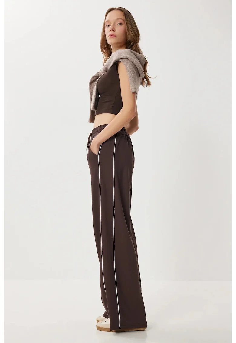 Pantaloni dama, Happiness Istanbul, Regular Fit, bumbac tricotat, maro