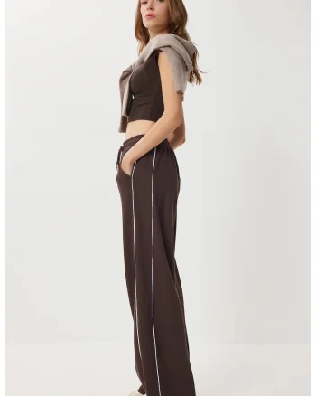 Pantaloni dama, Happiness Istanbul, Regular Fit, bumbac tricotat, maro