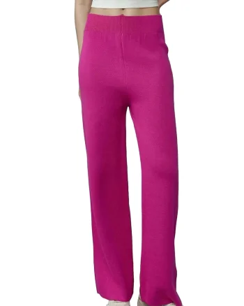 Pantaloni dama,  tricotati texturati, roz magenta, material tricot, One Size