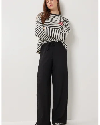 Pantaloni dama, Happiness Istanbul, talie inalta, negru, textil, Negru