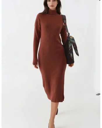Rochie tricotata,  mulata, maro, tricot,