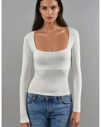 Bluza dama  mulata, maneci lungi, alb, jerseu
