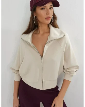 Hanorac dama,  ecru, fermoar, Textil