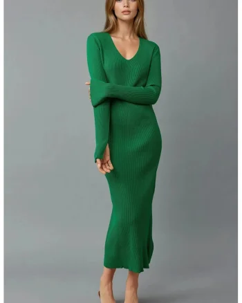 Rochie maxi,  verde, tricot,