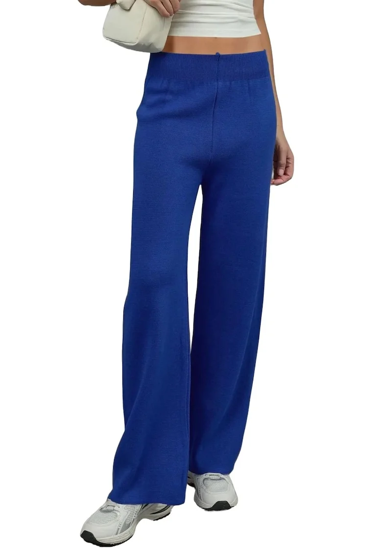 Pantaloni dama,  tricotati, talie elastica, albastru, tricot, One Size