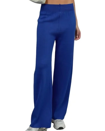 Pantaloni dama,  tricotati, talie elastica, albastru, tricot, One Size