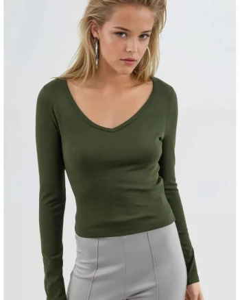 Bluza dama  mulata, verde padure, jerseu