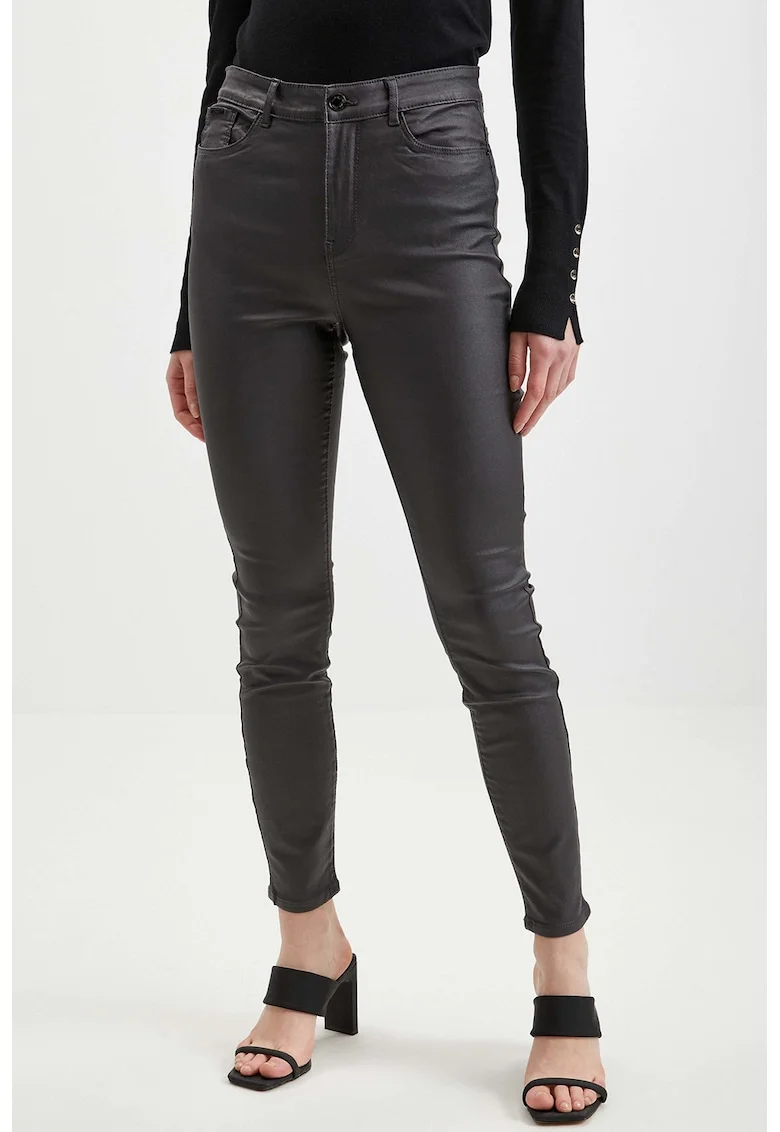 Pantaloni skinny cu talie inalta, Gri antracit
