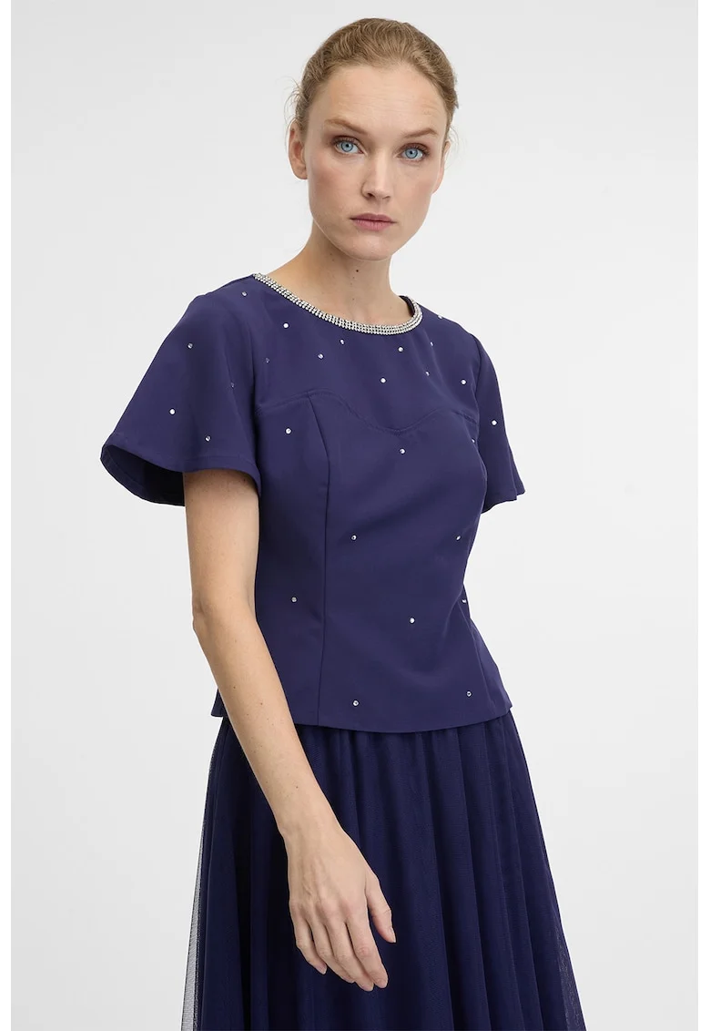 Bluza cu strasuri, Albastru indigo