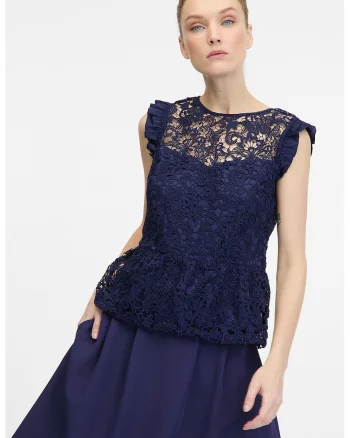 Bluza fara maneci cu broderie, Albastru indigo