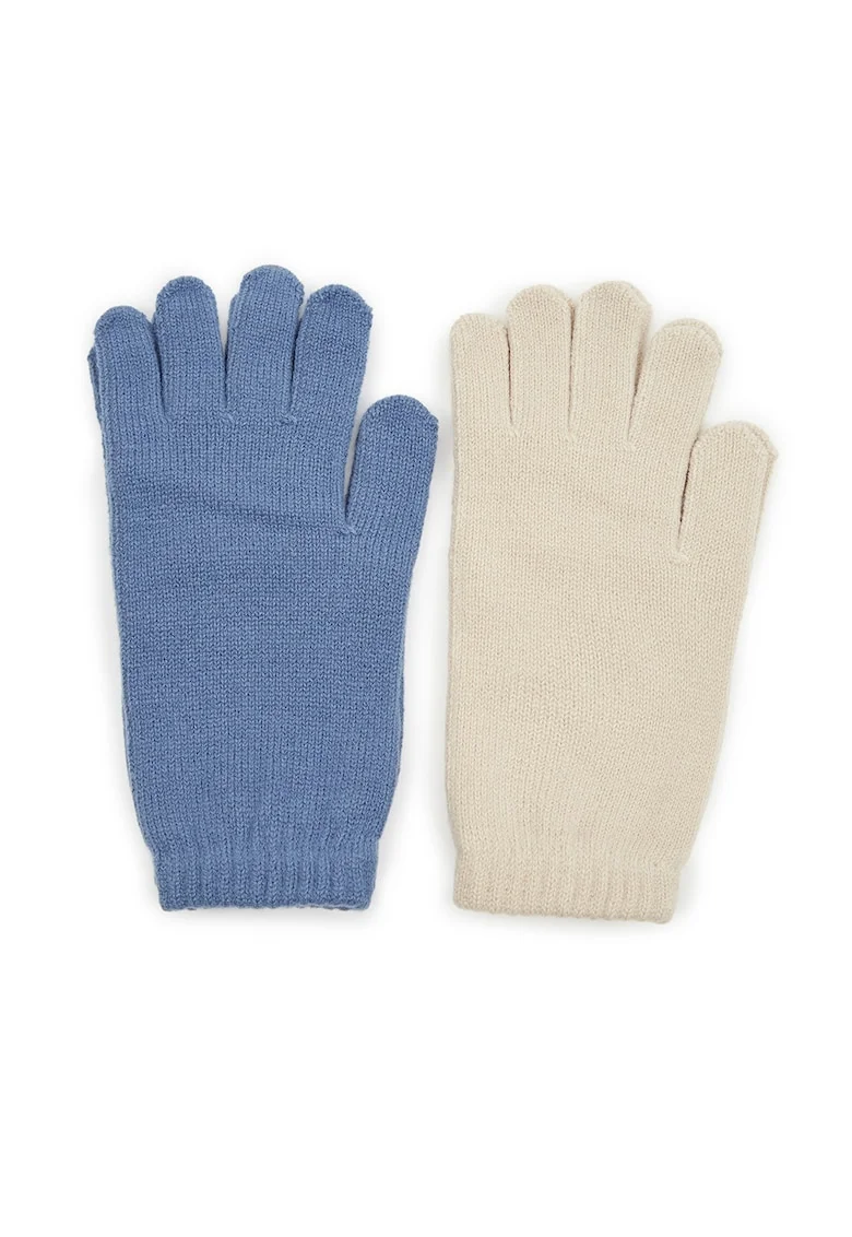 Set de manusi cu model uni - 2 perechi, Albastru prafuit/Bej inchis