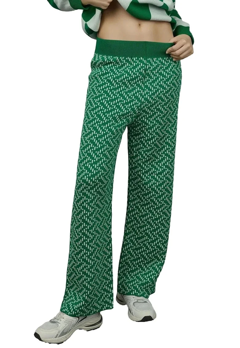 Pantaloni dama,  tricotati, talie elastica, verde, tricot, One Size