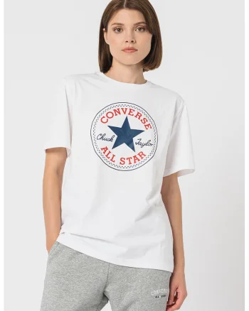 Tricou unisex de bumbac Chuck Patch Core, Alb/Bleumarin