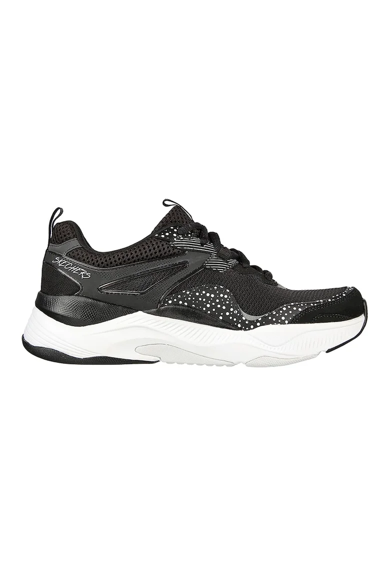 Pantofi sport cu insertii de plasa Mira, Alb/Negru stins