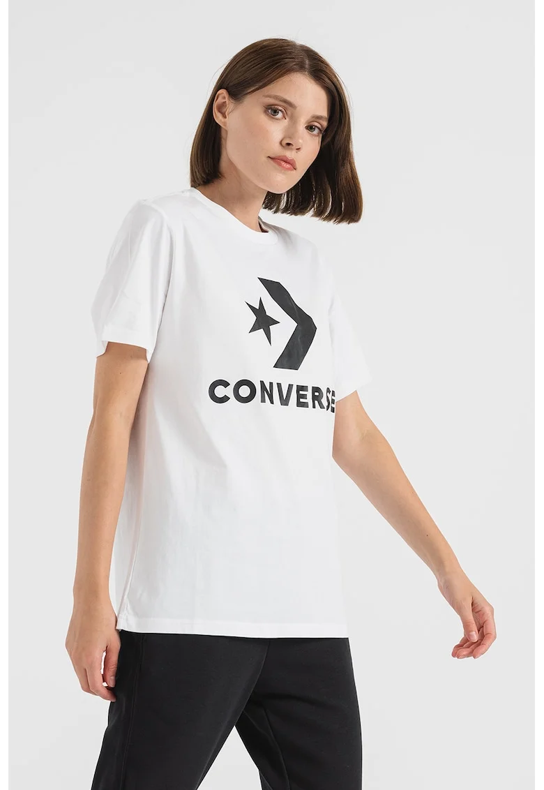 Tricou unisex de bumbac cu model chevron Go-To-Star, Negru/Alb optic