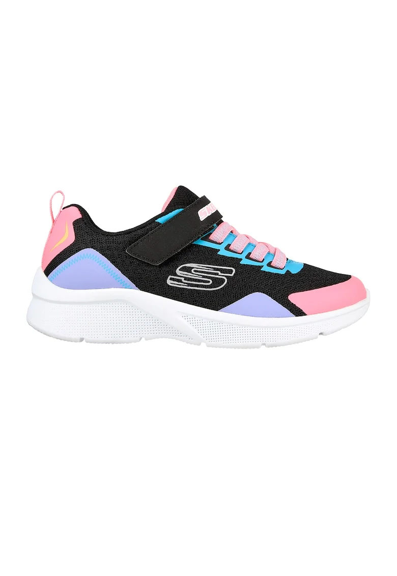 Pantofi sport cu velcro si insertii textile Microspec-Bright, Negru/Lila/Roz