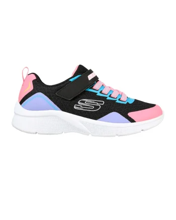 Pantofi sport cu velcro si insertii textile Microspec-Bright, Negru/Lila/Roz