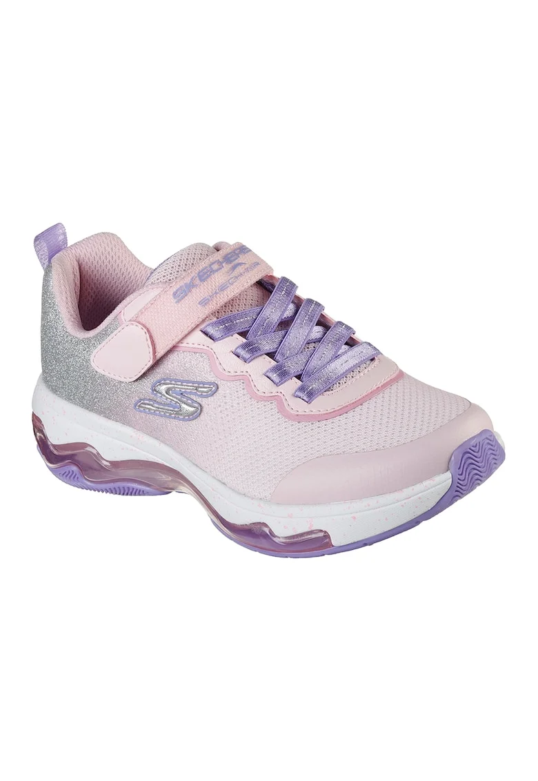 Pantofi sport cu velcro si aspect stralucitor Skech-Air Fusion, Piersica/Argintiu