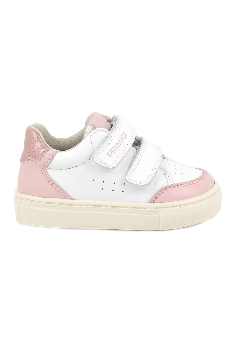 Pantofi sport din piele cu perforatii, Alb/Roz pastel/Roz pal