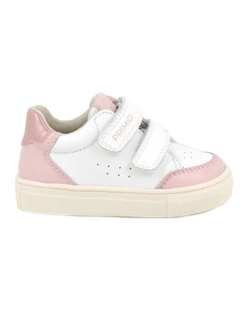 Pantofi sport din piele cu perforatii, Alb/Roz pastel/Roz pal