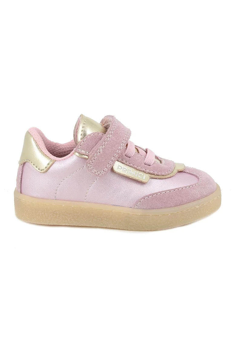 Pantofi sport low-cut cu garnituri din piele intoarsa, Auriu/Roz pastel/Roz pal