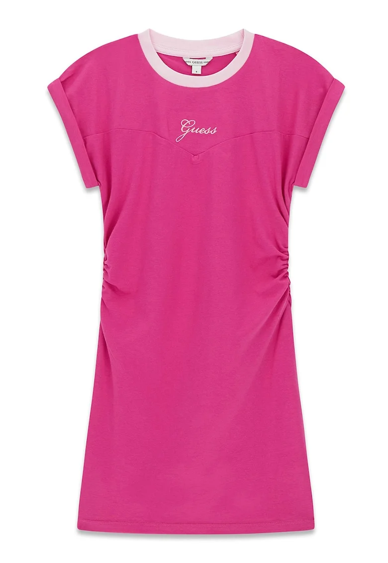 Rochie cu decolteu la baza gatului si maneci scurte, Fucsia