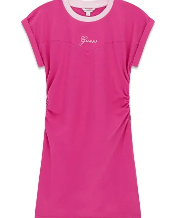 Rochie cu decolteu la baza gatului si maneci scurte, Fucsia