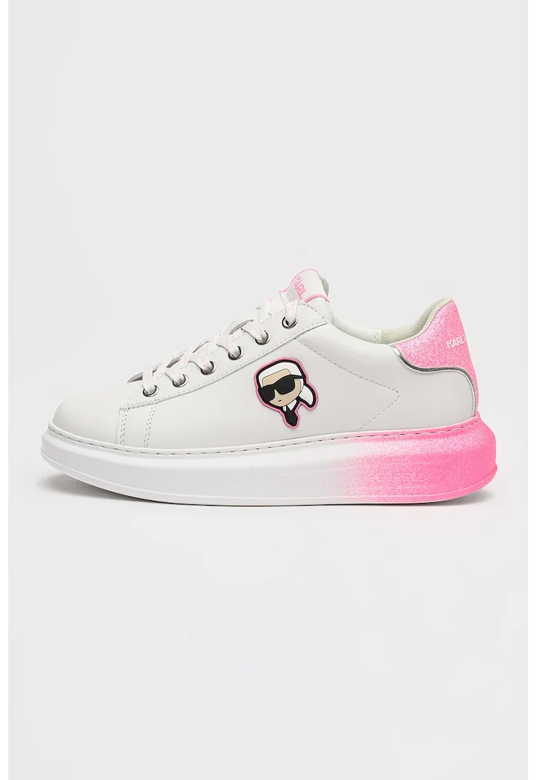 Pantofi sport din piele cu logo, Alb/Roz