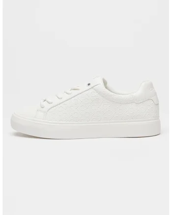 Pantofi sport cu talpa flatform si logo, Alb