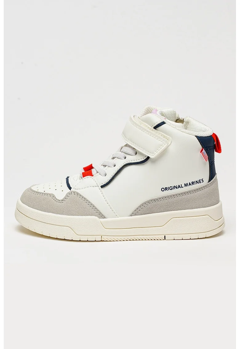 Pantofi sport mid-high din piele ecologica cu garnituri contrastante, Gri deschis/Alb optic