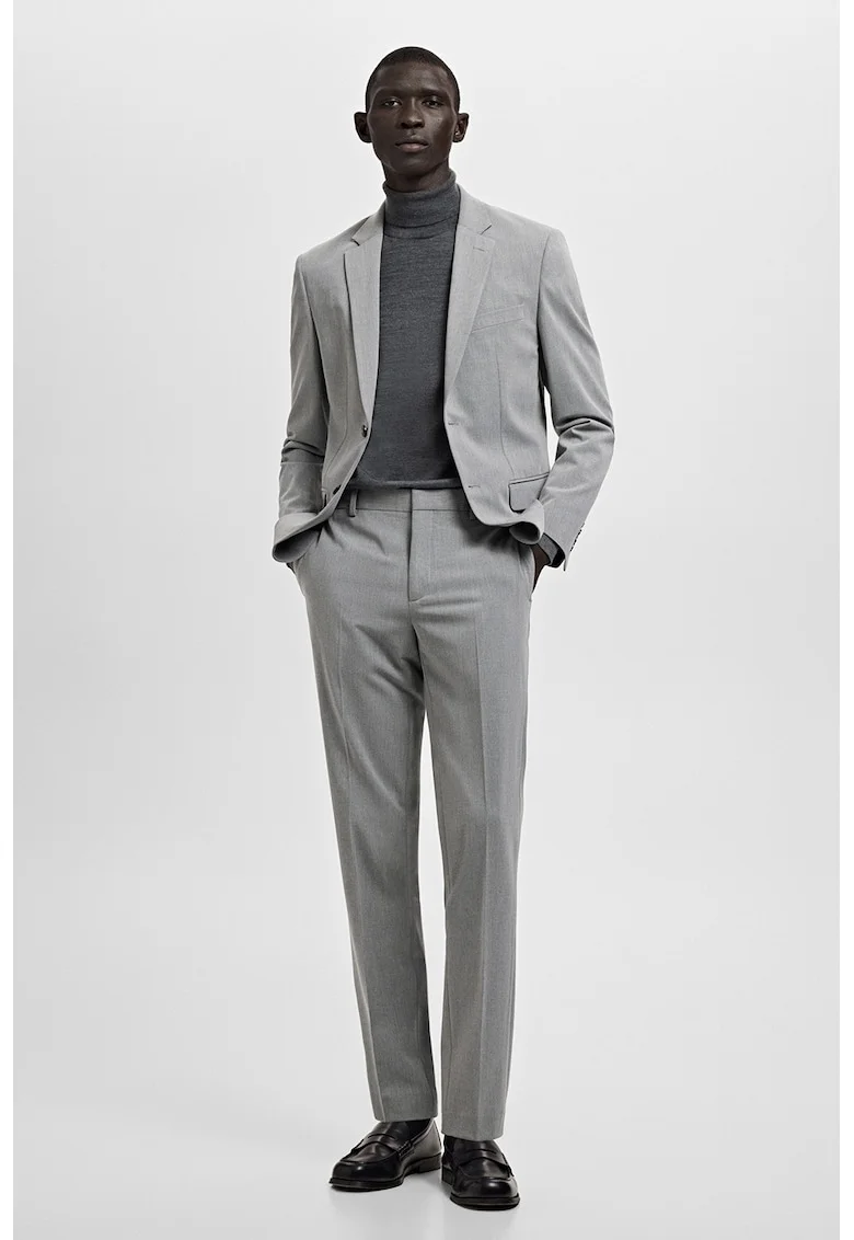 Pantaloni super slim fit cu pliuri, Gri deschis melange
