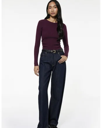 Bluza slim fit striata, Violet pruna