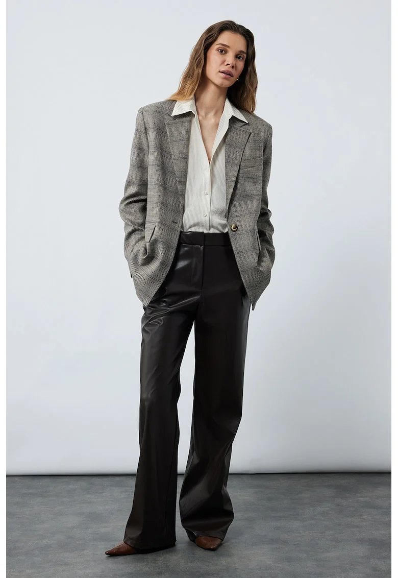 Sacou supradimensionat cu model in carouri, Maro taupe deschis