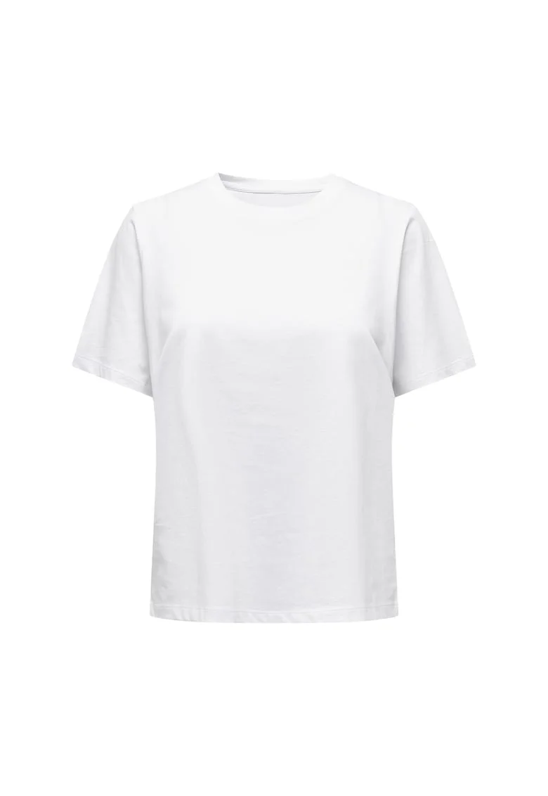 Tricou uni din bumbac cu decolteu la baza gatului, Alb