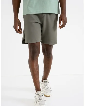 Pantaloni scurti cu model uni Hecon, Kaki inchis