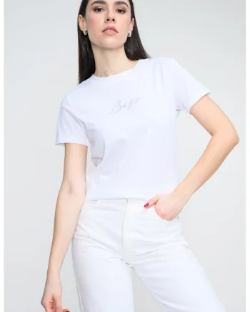 Tricou din bumbac cu logo, Alb optic