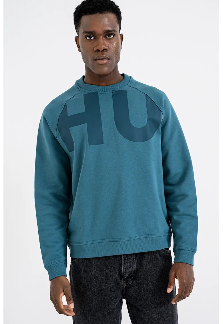 Bluza de trening din bumbac cu logo supradimensionat, Verde englez