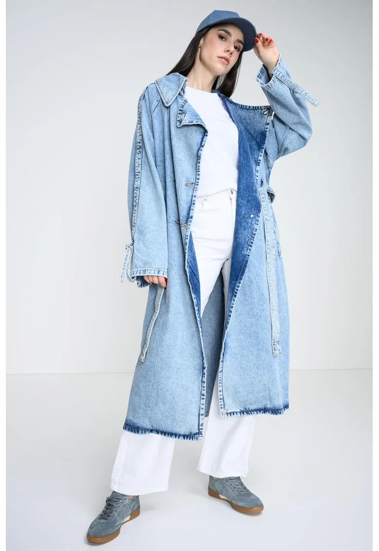 Trenci din amestec de denim si lyocell, Albastru melange