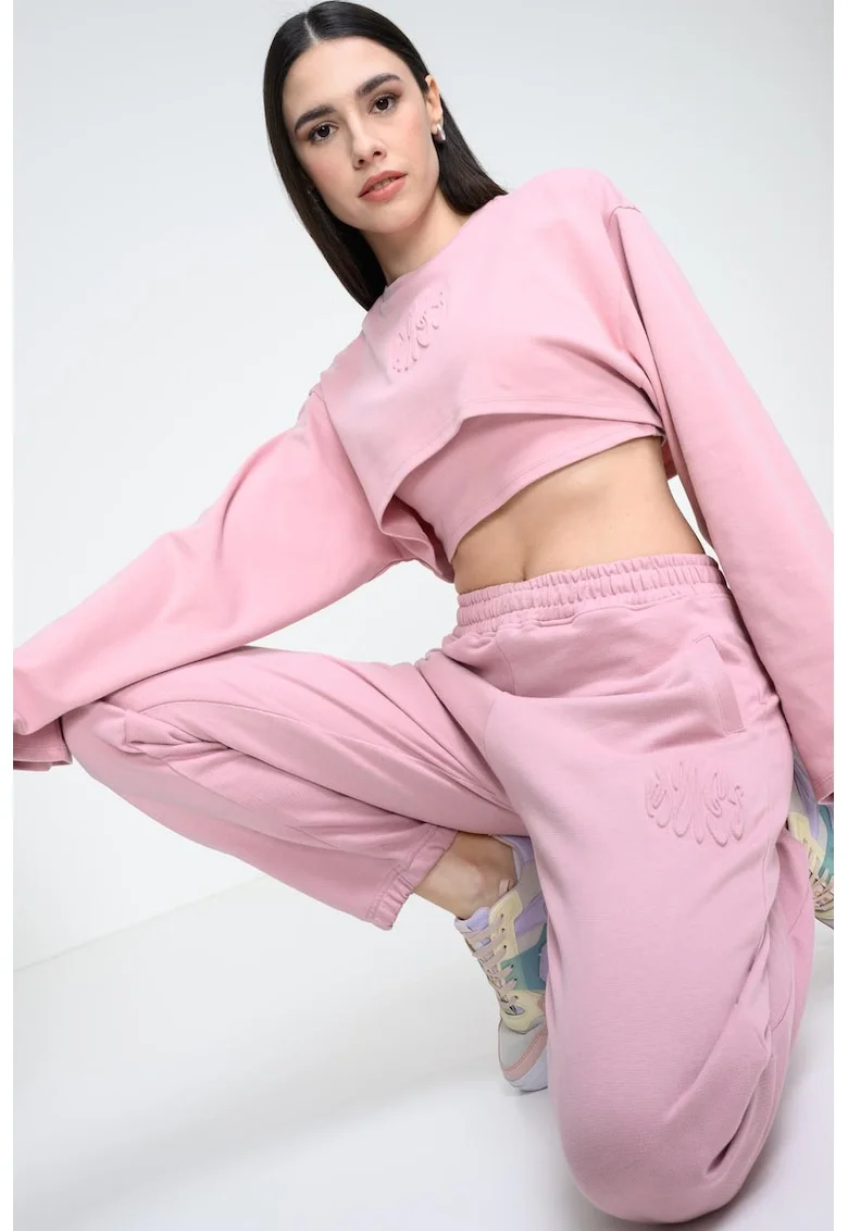 Bluza de trening cu croiala crop si model 2-in-1, Roz prafuit