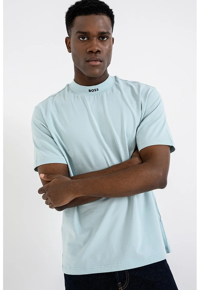 Tricou uni cu decolteu la baza gatului, Albastru aquamarin