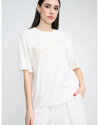 Tricou lejer cu imprimeu text pe partea din fata, Alb fildes