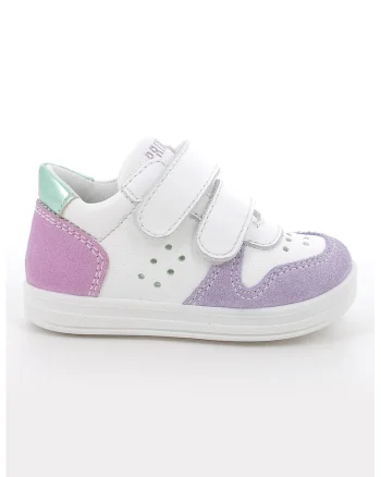 Pantofi sport din piele intoarsa si piele cu inchidere velcro, Alb/Violet/Verde pal/Roz