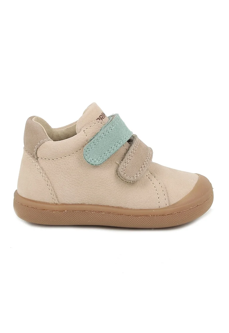 Pantofi sport din piele cu model uni si inchidere velcro, Bej/Verde pal