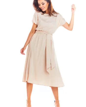 Midi Rochie Maneca scurta, Viscoza Galben A296
