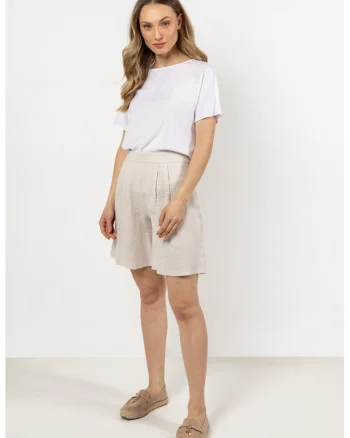 Pantaloni scurti dama,  bej, bumbac 100%