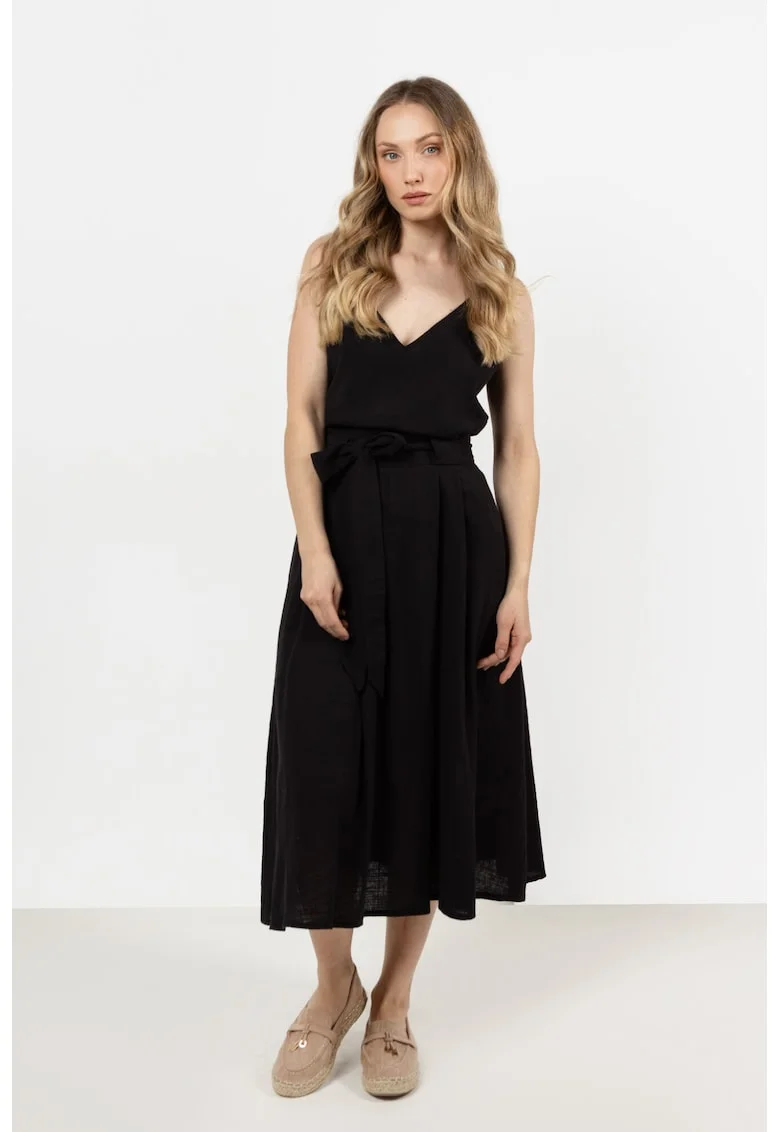 Fusta midi evazata,  bumbac, neagra