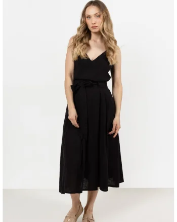 Fusta midi evazata,  bumbac, neagra