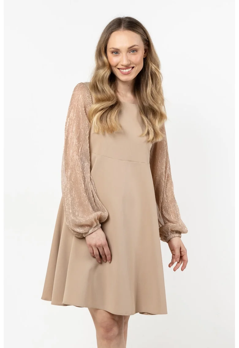 Rochie mini trapez,  bej, poliester/elastan