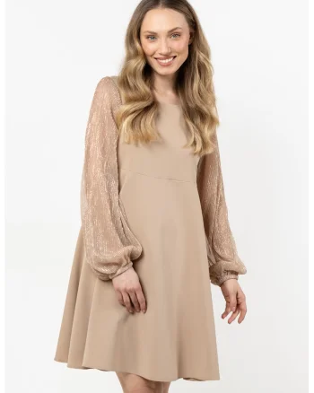 Rochie mini trapez,  bej, poliester/elastan