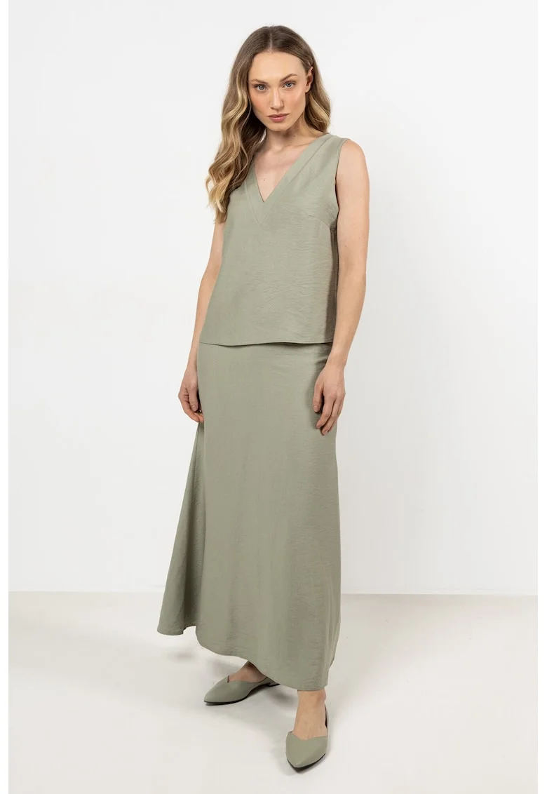 Fusta maxi evazata,  raion-nailon, verde